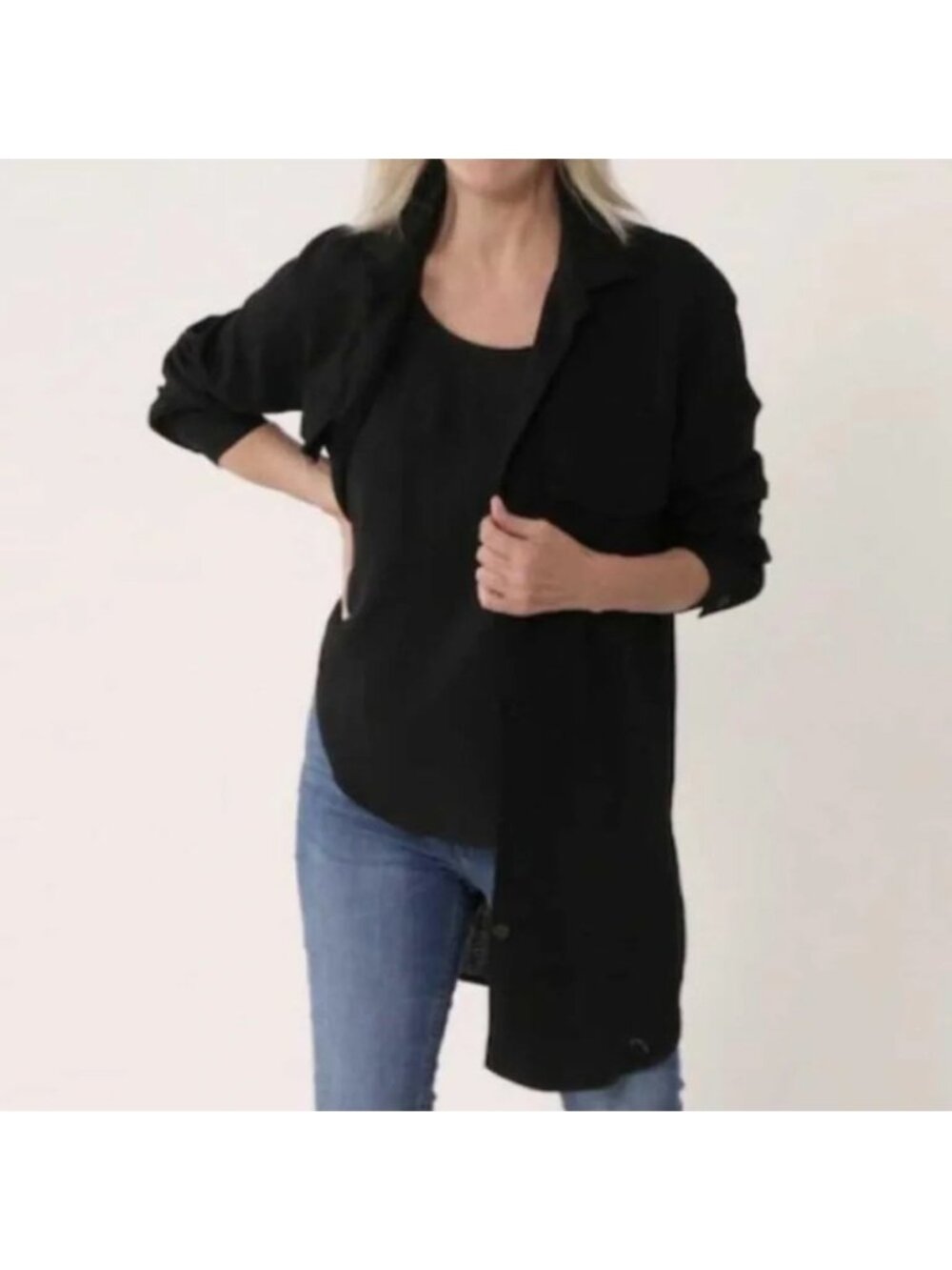 NEW Brian Bailey Black Linen Blend Button Up Relaxed Shirt Top - XL